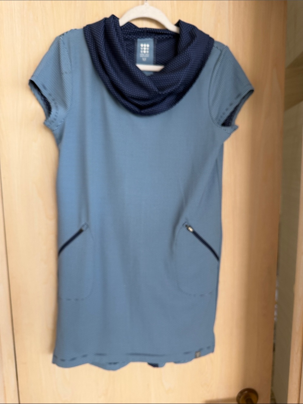 Title Nine Blue Short-Sleeve Midi Dress with Cowl Neck